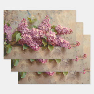 Vintage Lilac-Blume zeichnen Dekoupage Geschenkpapier Set