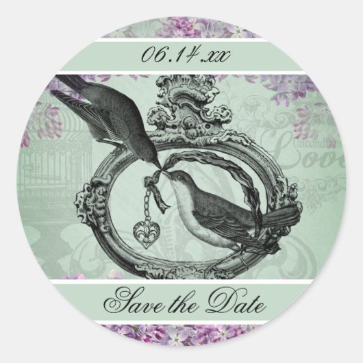 Vintage Lilacs-Schläge Save the Date runde Sticker (Vorderseite)