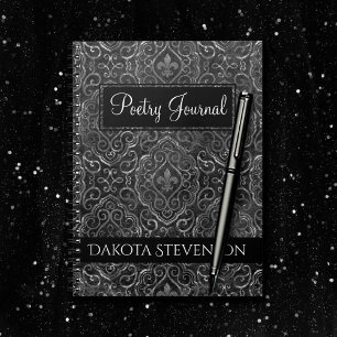 Vintage Lilie Black Grunge Damask Poetry Notizblock