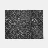 Vintage Lilie | Black Silver Grunge Damask Fußmatte (Vorderseite)