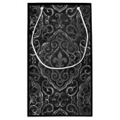Vintage Lilie | Black Silver Grunge Damask Kleine Geschenktüte (Rückseite)