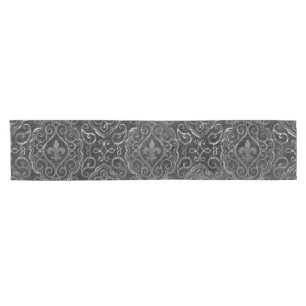 Vintage Lilie Black Silver Grunge Damask Kurzer Tischläufer