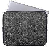 Vintage Lilie | Black Silver Grunge Damask Laptopschutzhülle (Vorderseite)