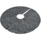 Vintage Lilie | Black Silver Grunge Damask Polyester Weihnachtsbaumdecke (Schrägansicht)