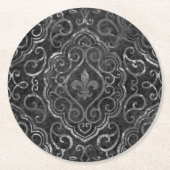 Vintage Lilie | Black Silver Grunge Damask Runder Pappuntersetzer (Vorderseite)