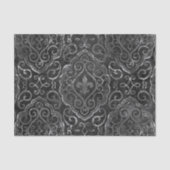 Vintage Lilie | Black Silver Grunge Damask Seidenpapier (Vorderseite)