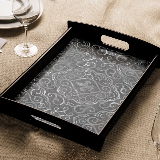 Vintage Lilie | Black Silver Grunge Damask Seidenpapier