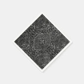 Vintage Lilie | Black Silver Grunge Damask Serviette (Ecke)