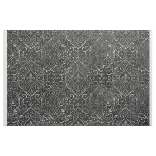 Vintage Lilie | Black Silver Grunge Damask Stoff (Yard (91,4 cm))
