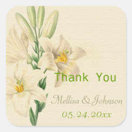 Vintage Lilie Blume Gastgeschenk Hochzeit danke Quadratischer Aufkleber