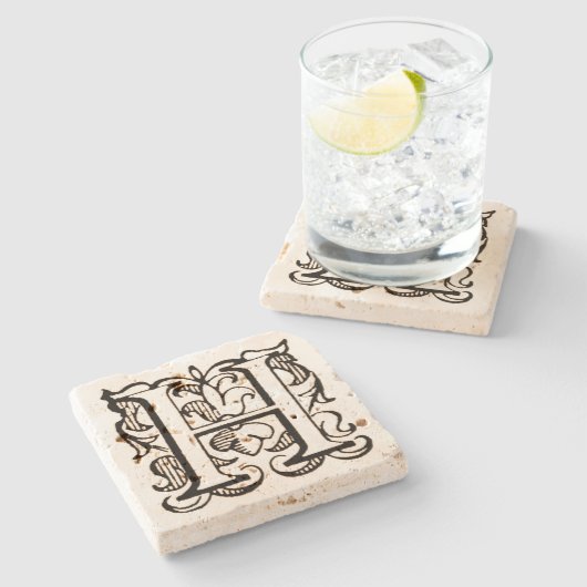 Vintage Lilie Monogram 'H' Steinuntersetzer (Seitenansicht)