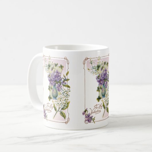 Vintage Lilien und Violetten Kaffeetasse (Vorderseite Links)