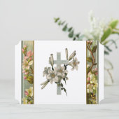 Vintage Lily Cross-katholische Hochzeit Einladung (Stehend Vorderseite)