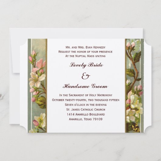 Vintage Lily Cross-katholische Hochzeit Einladung (Rückseite)