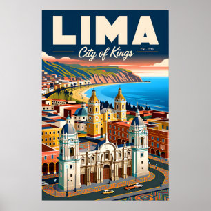 Vintage Lima Peru Stadtlandschaft Retro Reise Poster