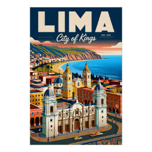 Vintage Lima Peru Stadtlandschaft Retro Reise Poster