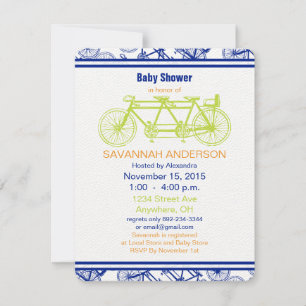 Vintage Limone Blue Bicycle Baby Babydusche Einladung