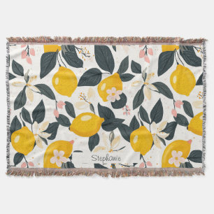 Vintage-Limonen- und rosa Blütenmuster Decke