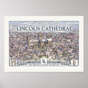 Vintage Lincoln Kathedrale England Reiseplakat Poster