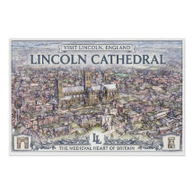 Vintage Lincoln Kathedrale England Reiseplakat