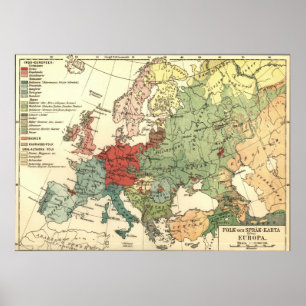 Vintage linguistische Karte von Europa (1907) Poster
