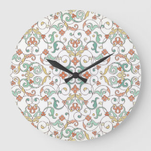 Vintage-Linienkunst-Ostornament Große Wanduhr