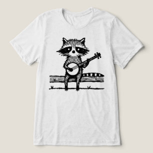 Vintage Linocut Waschbär sitzt auf einem Zaun und Tri-Blend Shirt
