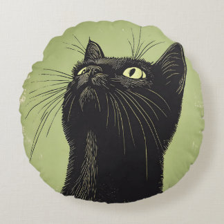 Vintage Linodruckkissen für Schwarze Katze Rundes Kissen