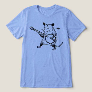 Vintage-Linolschnitt: Opossum spielt Banjo Tri-Blend Shirt
