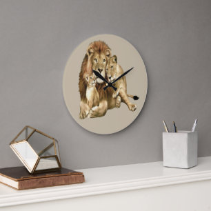Vintage Lion Family Art Museum Große Wanduhr