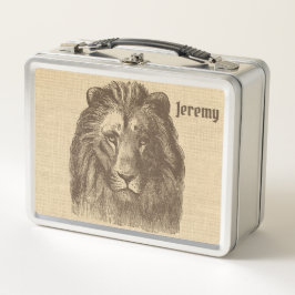Vintage Lion Illustration auf Burlap Personalisier Metall Brotdose