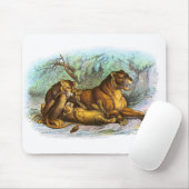 Vintage Lioness und Cubs Illustration Mousepad (Mit Mouse)
