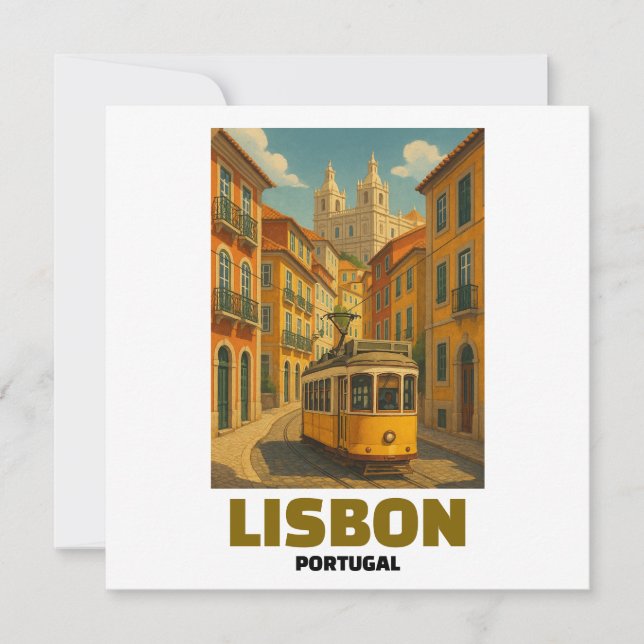 Vintage Lisbon Portugal Retro Tram Street Scene (Vorderseite)
