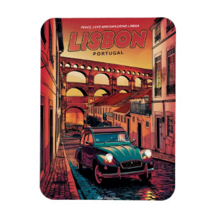 Vintage Lissabon Portugal Comic-Style-Geschenke Magnet