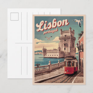Vintage Lissabon Portugal Reise Straßenbahn Gesche Postkarte