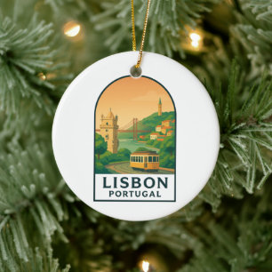 Vintage Lissabon Portugal Retro Reise Stadt Keramik Ornament