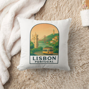 Vintage Lissabon Portugal – Retro Reise Stadt Kissen