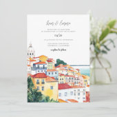 Vintage Lissaboner Wasserfarbenhochzeit Einladung (Stehend Vorderseite)
