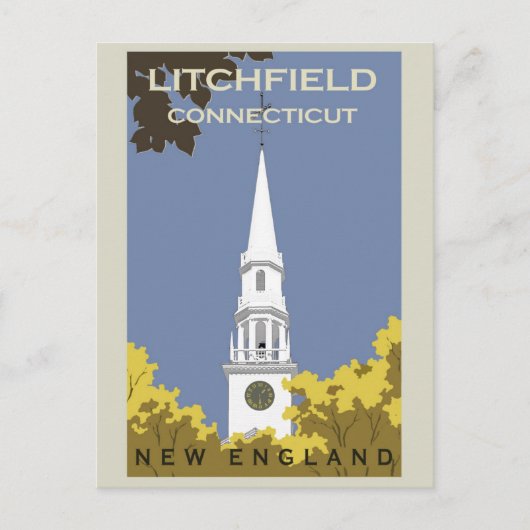 Vintage Litchfield Connecticut Kirchenreise Postkarte (Vorderseite)