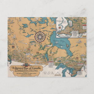 Vintage Literaturkarte von Kanada Postkarte