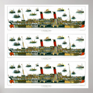 Vintage Lithografie Britisches Ozeanschiff RMS Car Poster