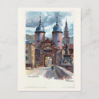 Vintage-Lithografie Heidelberger Alte Brückentor