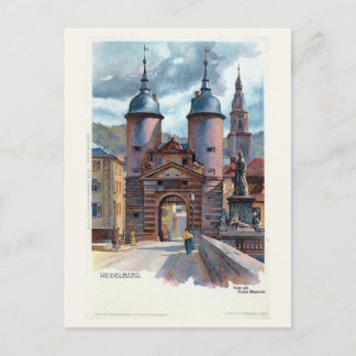 Vintage-Lithografie Heidelberger Alte Brückentor Postkarte