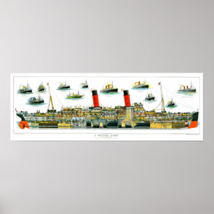Vintage Lithographie-britischer Ozeandampfer Poster