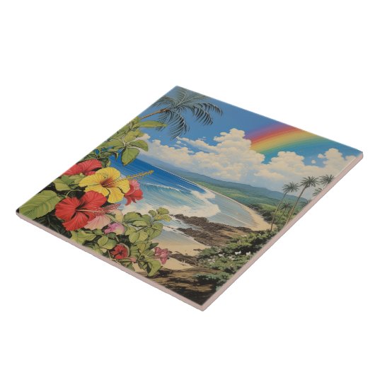 Vintage lithographische Tropenkunst Fliese (Seite)