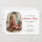 Vintage little girl awaiting Santa editable invite Einladung (Vorderseite)