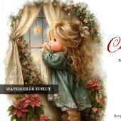 Vintage little girl awaiting Santa editable invite Einladung