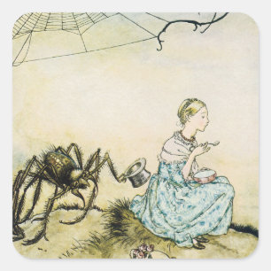 Vintage Little Miss Muffet von Arthur Rackham Quadratischer Aufkleber
