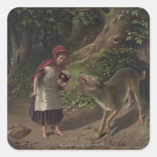 Vintage Little Red Riding Hood Märchen Kunst Quadratischer Aufkleber
