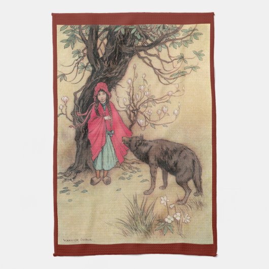 Vintage Little Red Riding Hood von Warwick Goble Geschirrtuch (Vertikal)
